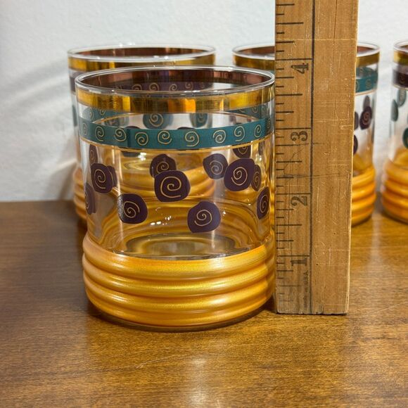 4 Vintage Rocks Old Fashioned Glasses MCM Sakura Sango Sue Zipkin Gold Heavy - Picture 6 of 7